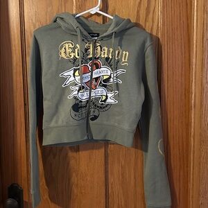 New Ed Hardy girls Zip Up Hoodie Long Sleeve Sweatshirt Size Large Tattoo